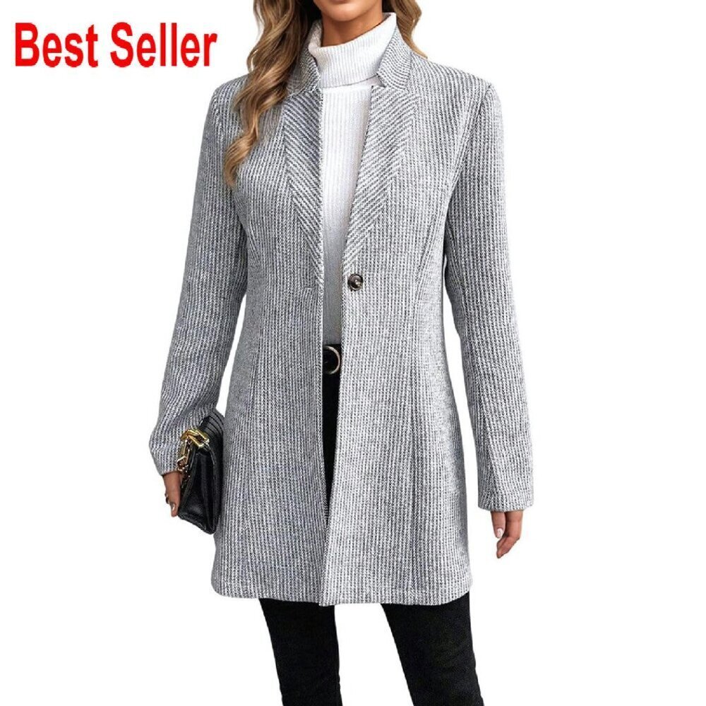 Wool Blazer Coat Long Sleeve Classic Elegant Chic Winter Overcoat Slim Fit